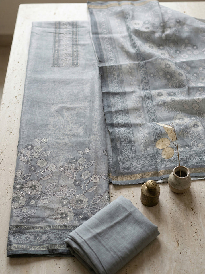 Embroidered Linen Blend Unstitched Suit With Pant &amp; Dupatta