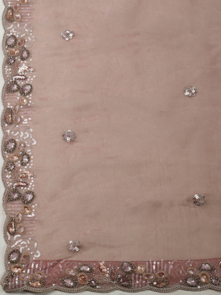 Embroidered Organza Unstitched Suit With Pant &amp; Dupatta