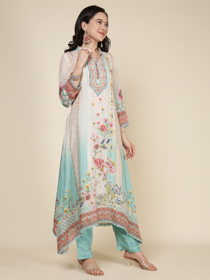 Printed Cotton Blend Kurta With Pants &amp; Dupatta