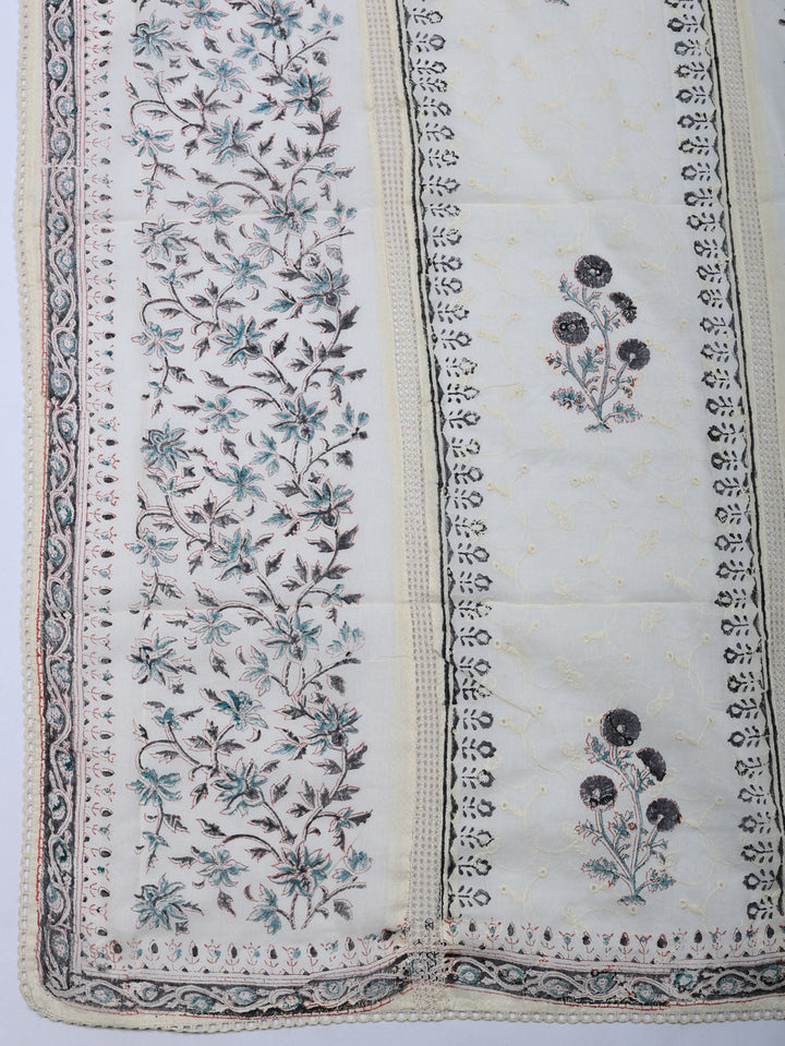 Embroidered Cotton Blend Unstitched Suit With Pant &amp; Dupatta