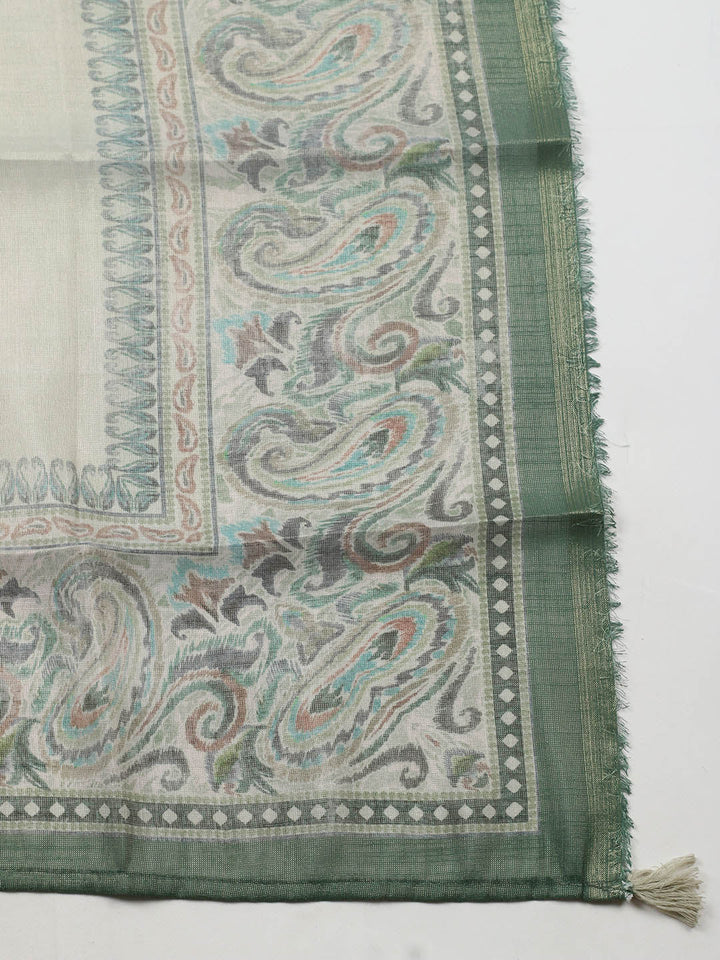 Embroidered Linen Blend Unstitched Suit With Pant &amp; Dupatta