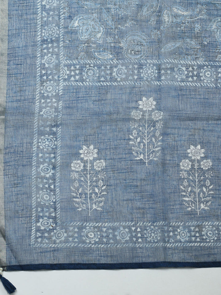 Printed Cotton Blend Unstitched Suit With Pant Dupatta