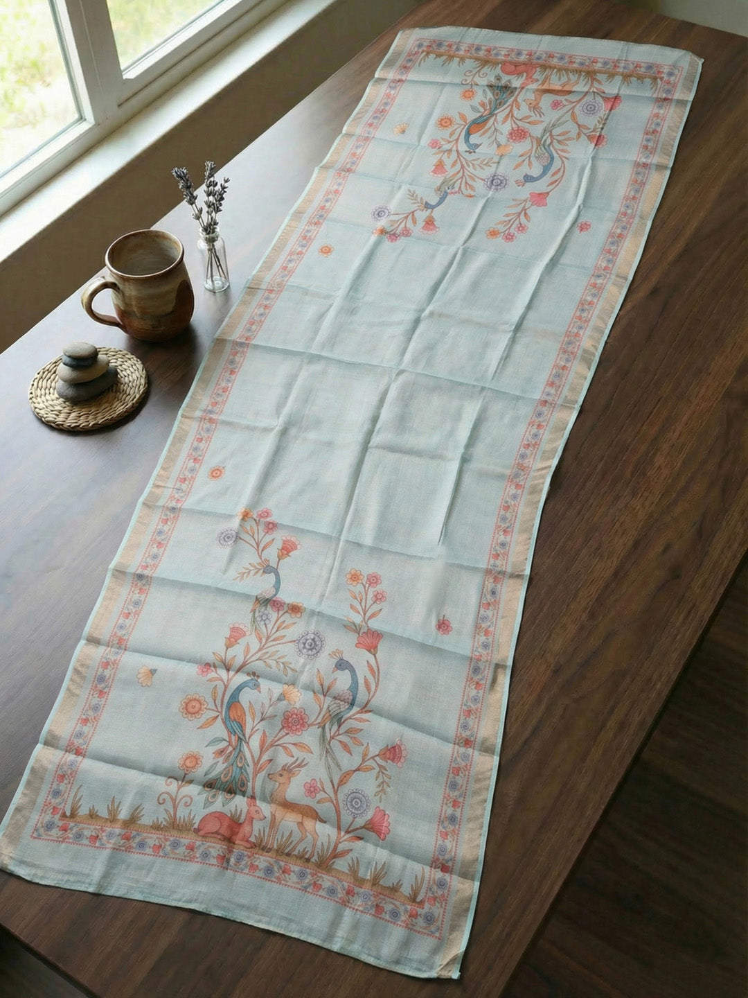 Printed Linen Blend Unstitched Suit With Pant &amp; Dupatta
