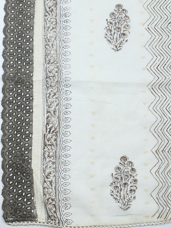 Embroidered Cotton Blend Unstitched Suit With Pant &amp; Dupatta