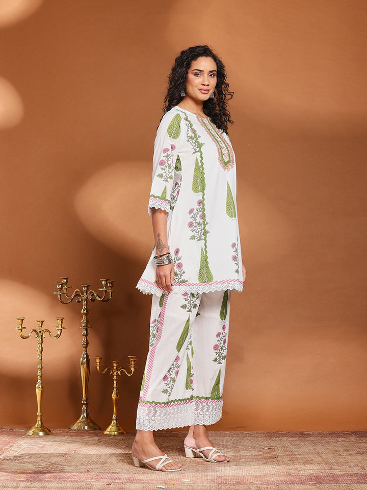 Printed Cotton Blend Kurta With Pant &amp; Dupatta