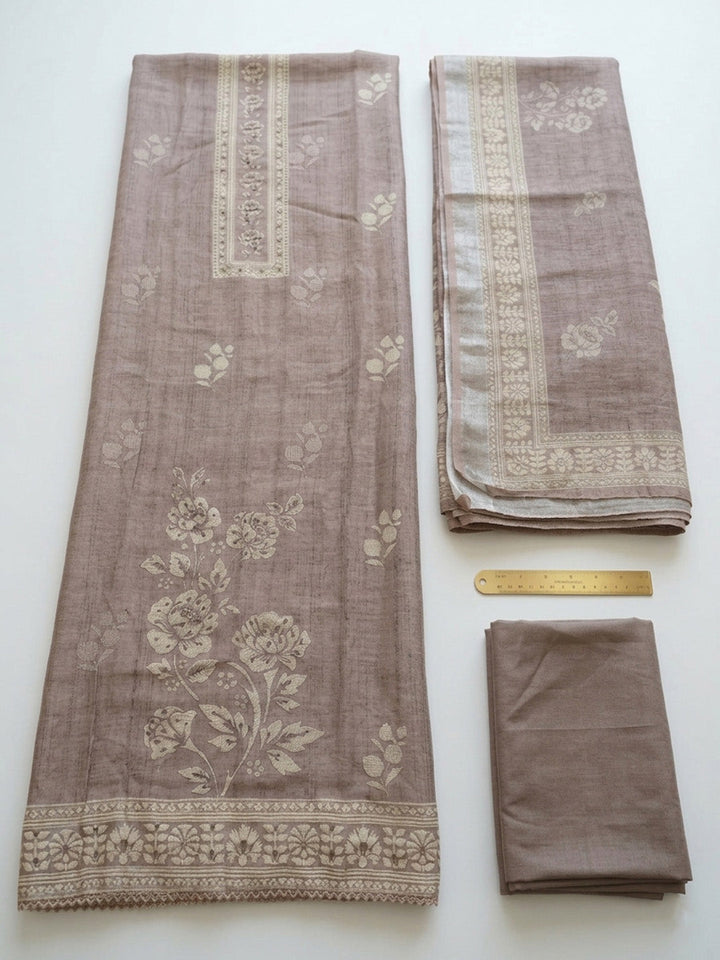 Printed Linen Blend Unstitched Suit With Pant &amp; Dupatta