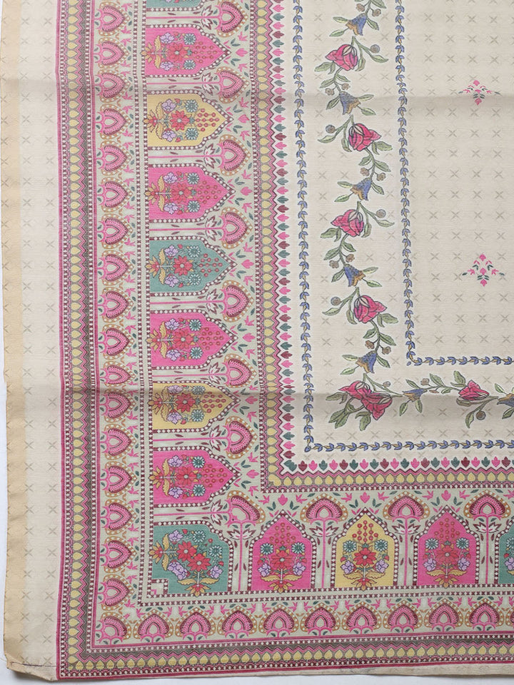 Embellished Chanderi Unstitched Suit With Pant &amp; Dupatta