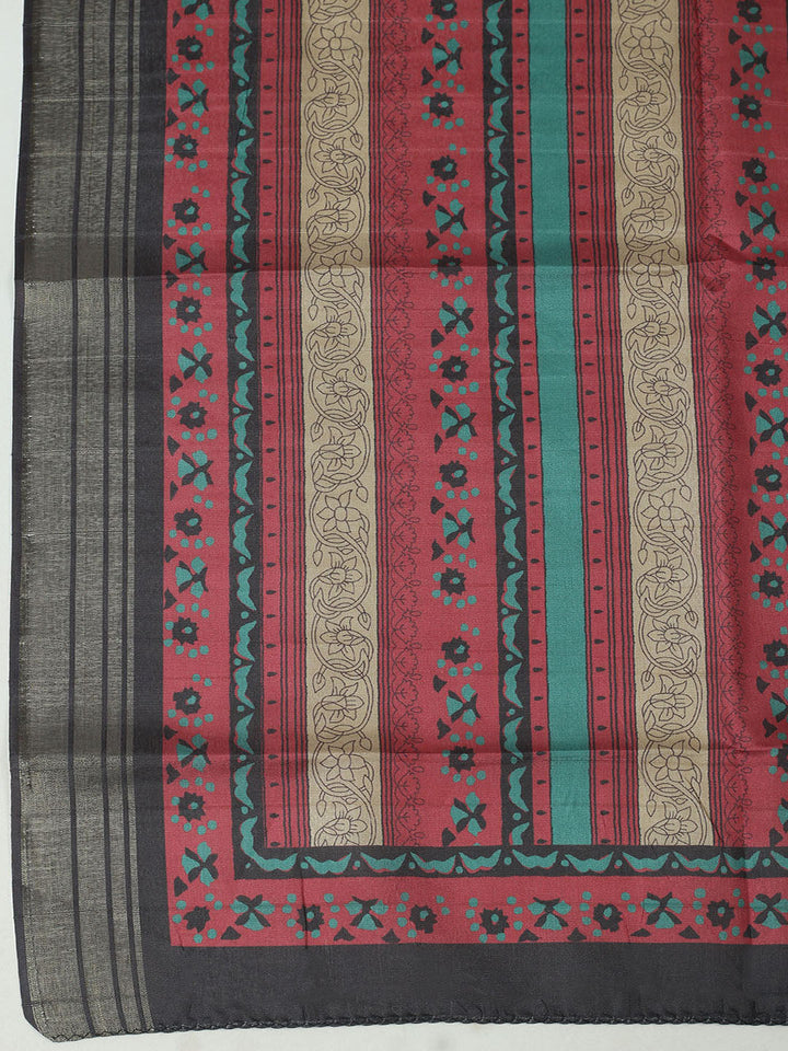 Embroidered Chanderi Unstitched Suit With Pant &amp; Dupatta