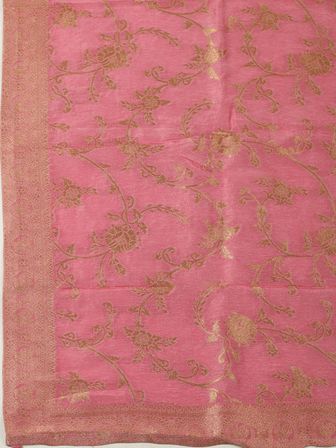 Embroidered Chanderi Unstitched Suit With Pant &amp; Dupatta