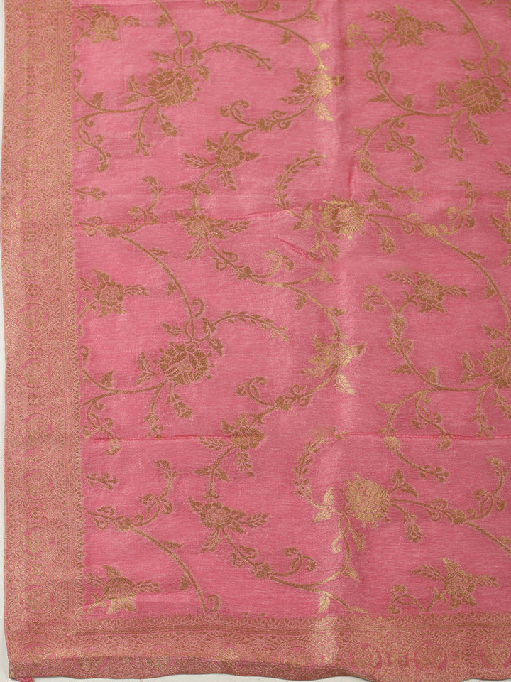 Embroidered Chanderi Unstitched Suit With Pant &amp; Dupatta