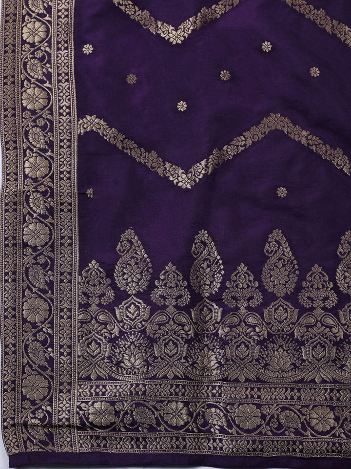 Neck Embroidered Chanderi Unstitched Suit With Dupatta