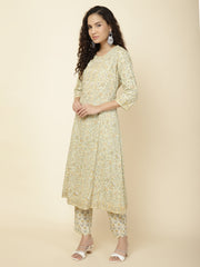 Floral Printed Cotton Kurta With Pants