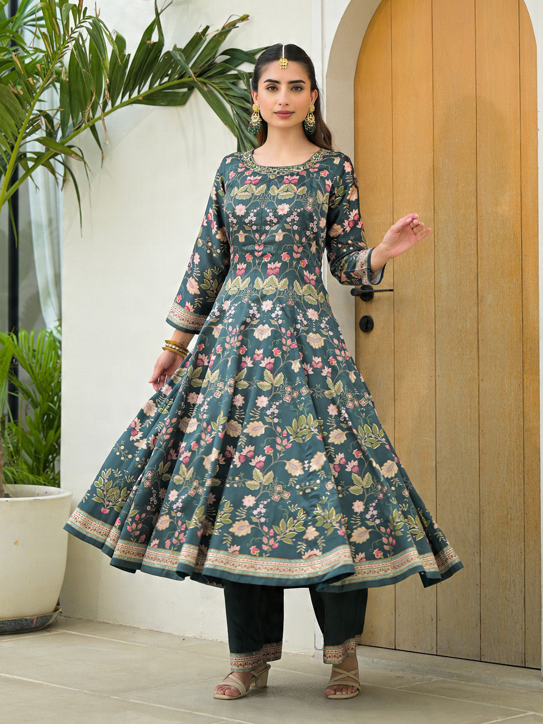 Embroidered Art Silk Kurta With Pant &amp; Dupatta