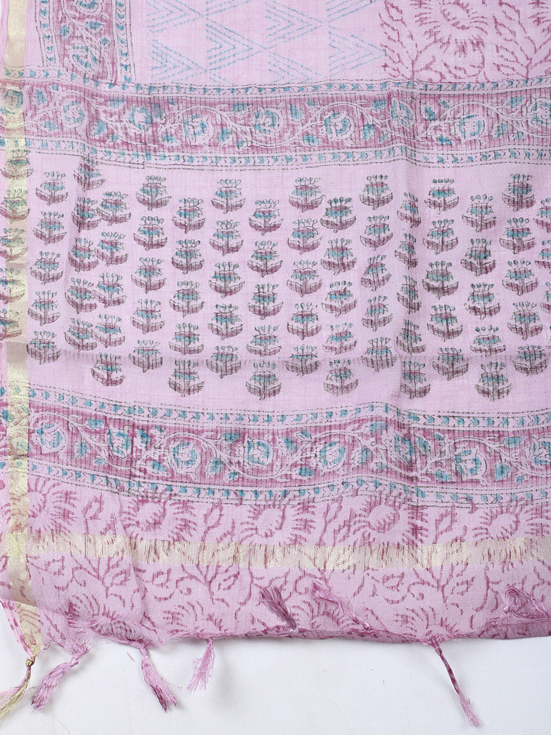 Printed Cotton Blend Unstitched Suit With Pant &amp; Dupatta