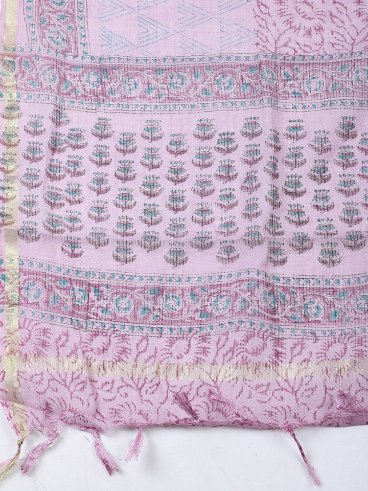 Printed Cotton Blend Unstitched Suit With Pant &amp; Dupatta