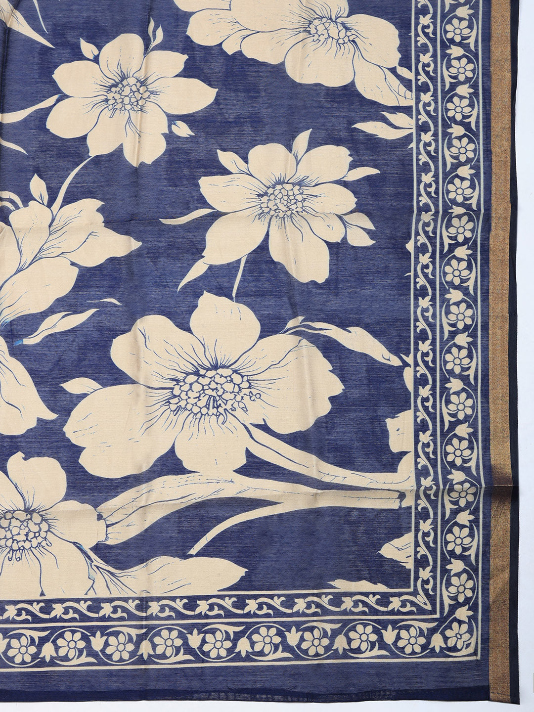 Printed Chanderi Unstitched Suit With Pant &amp; Dupatta
