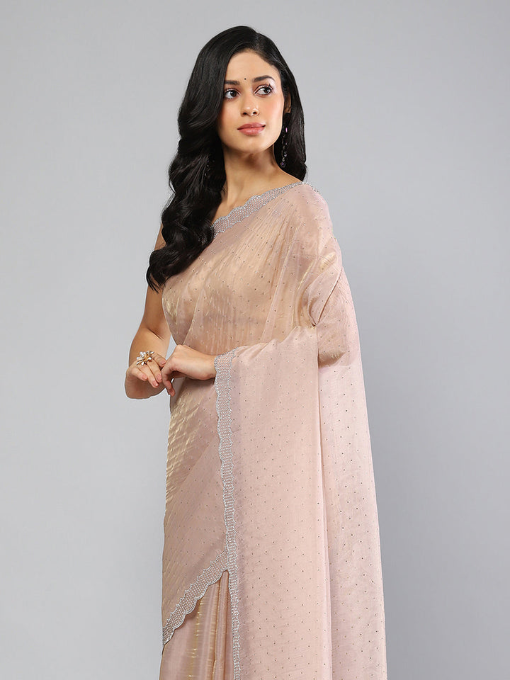 Swarovski Border Art-Chiffon Organza Plain Saree