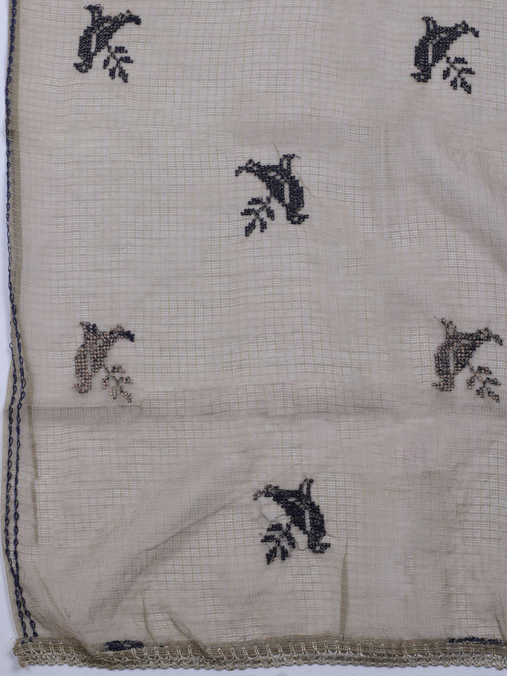 Neck Embroidered Cotton Blend Unstitched Suit With Dupatta