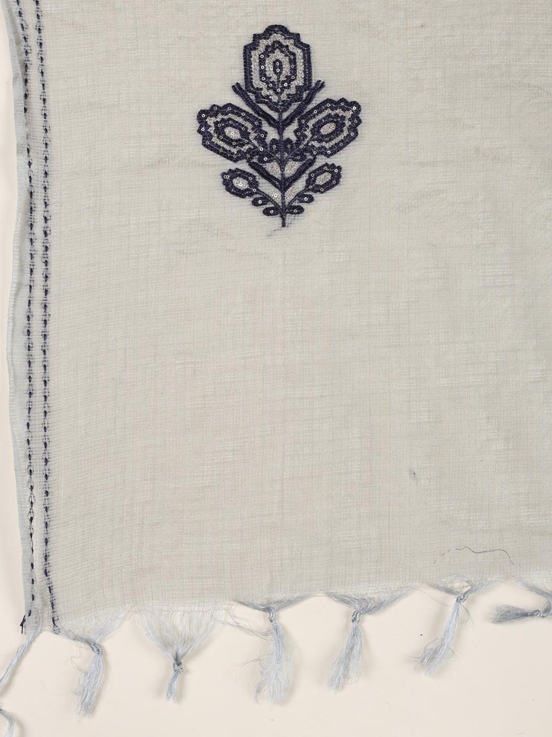 Neck Embroidered Cotton Blend Unstitched Suit Piece With Dupatta