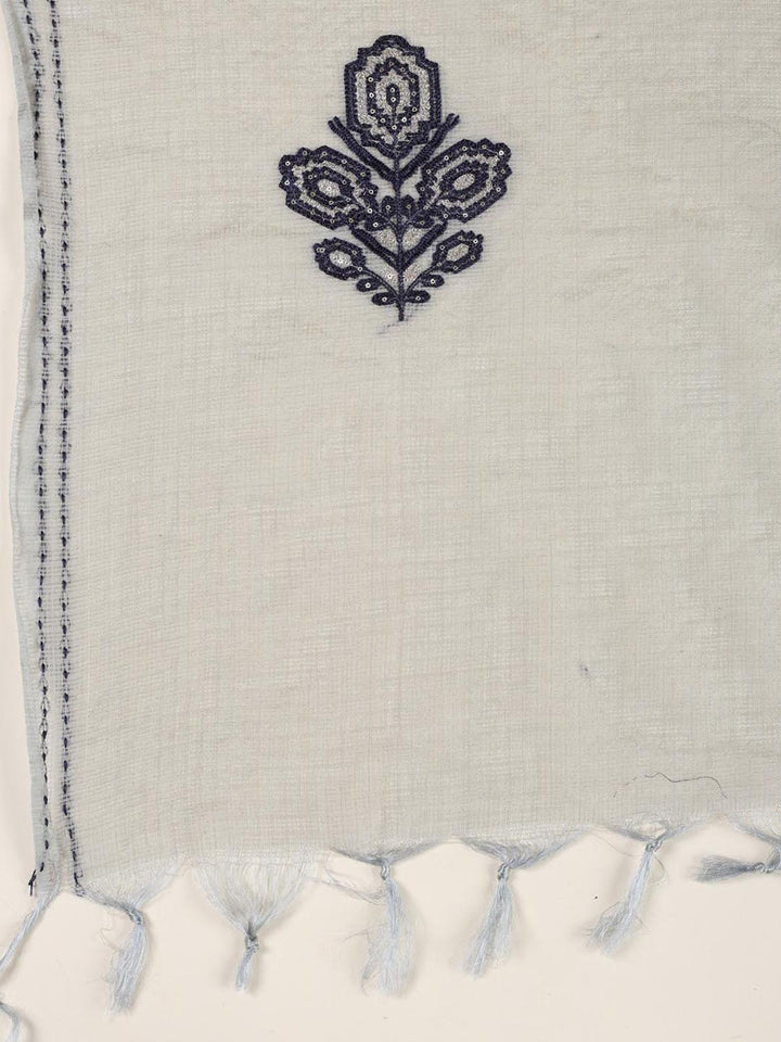 Neck Embroidered Cotton Blend Unstitched Suit Piece With Dupatta