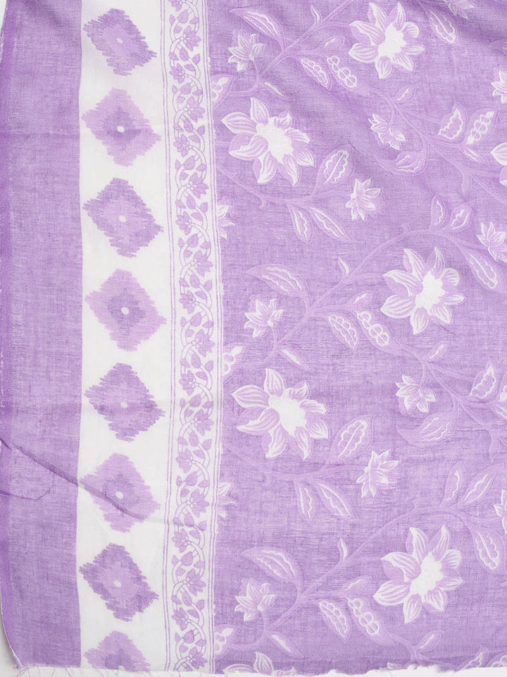 Printed Cotton Blend Unstitched Suit With Dupatta