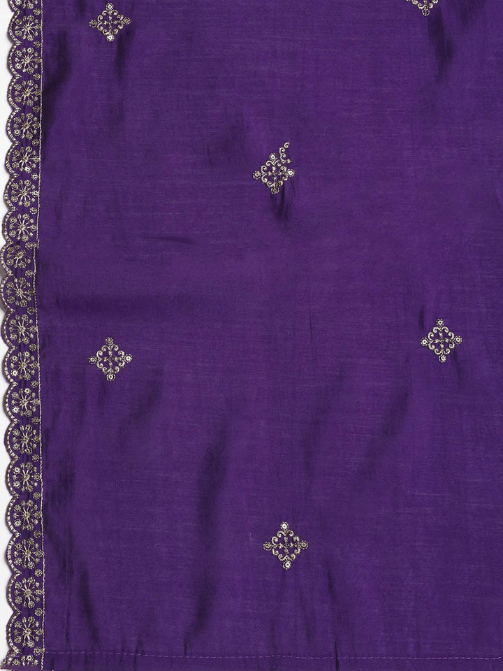 Neck Embroidered Chanderi Unstitched Suit With Dupatta