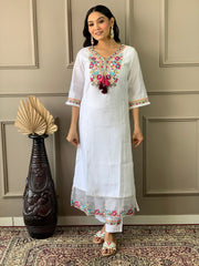 Neck Embroidered Handloom Kurta With Pant & Dupatta