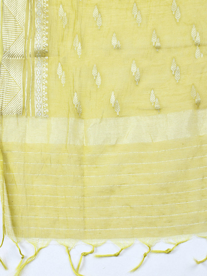 Embroidered Chanderi Unstitched Suit With Pant &amp; Dupatta