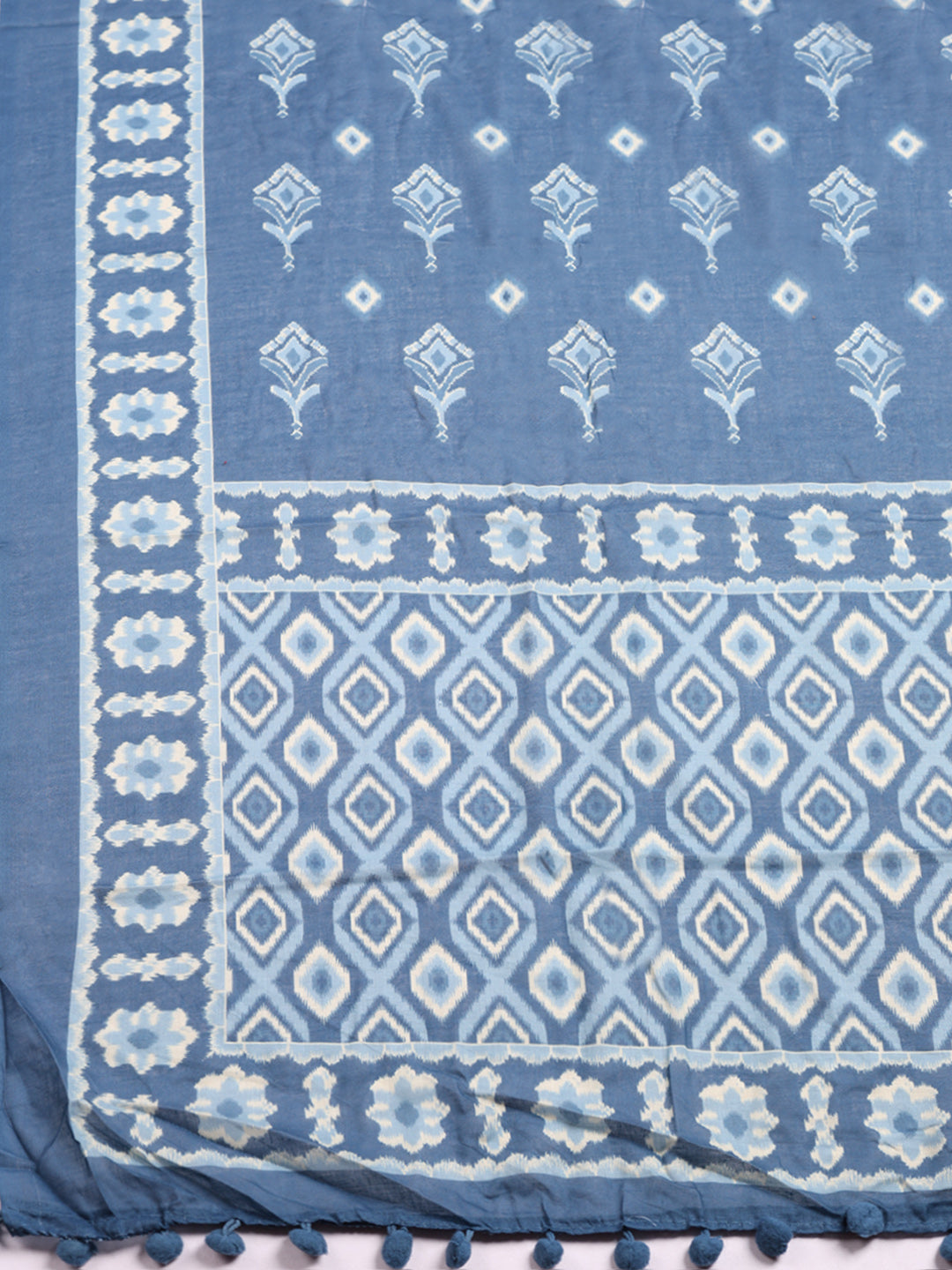 Printed Cotton Blend Unstitched Suit With Pant &amp; Dupatta