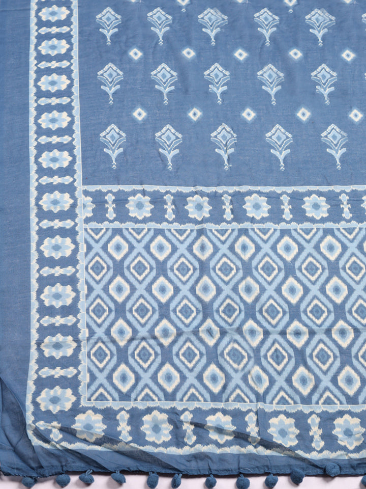 Printed Cotton Blend Unstitched Suit With Pant &amp; Dupatta