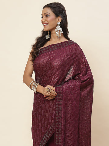 Resham Embroidered Chiffon Saree