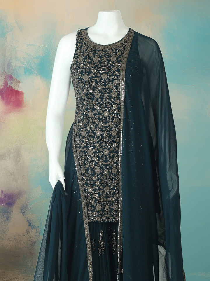 Embelished Georgette Kurta With Pant &amp; Dupatta