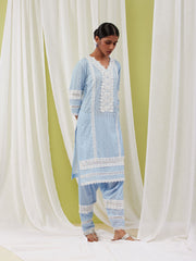 Floral Schiffli Cotton Kurti With Pants