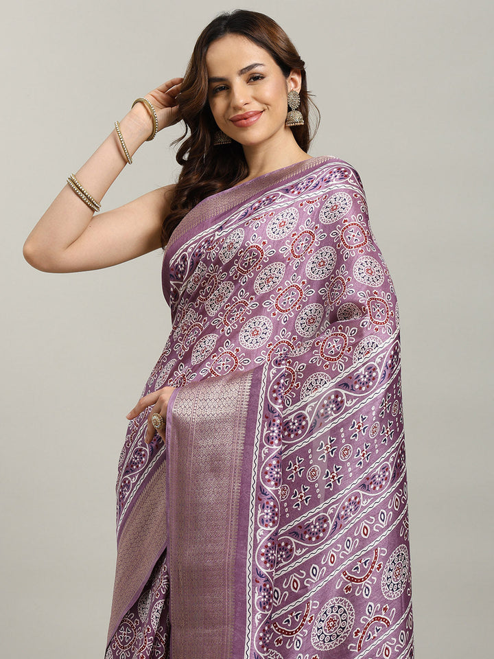Ajrak Printed Dola Cotton Woven Saree