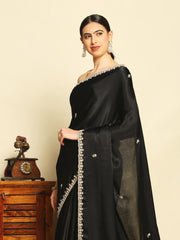 Thread Embroidered Chinnon Saree