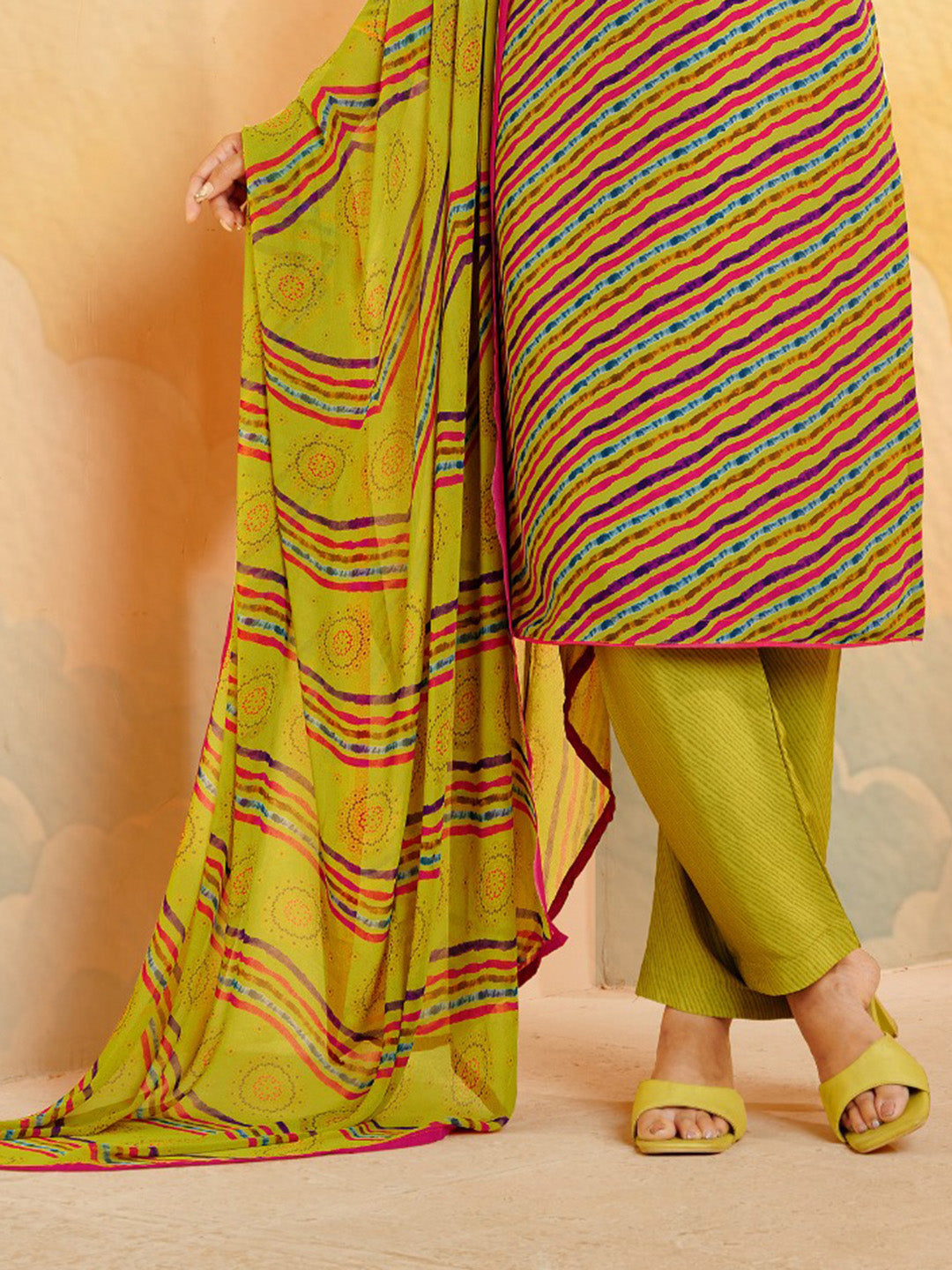 Printed Crepe Unstitched Suit With Pant &amp; Dupatta