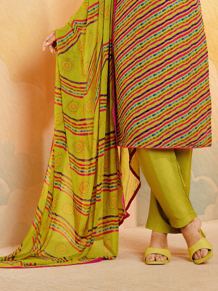 Printed Crepe Unstitched Suit With Pant &amp; Dupatta