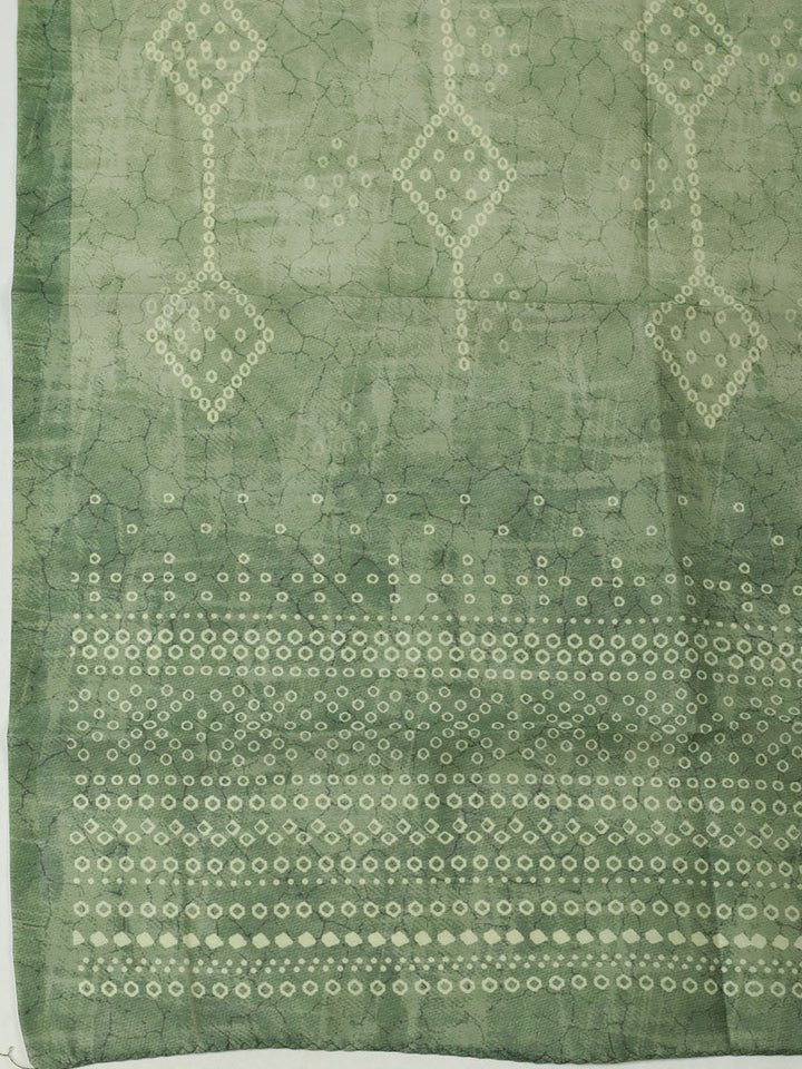Printed Chanderi Unstitched Suit With Pant &amp; Dupatta