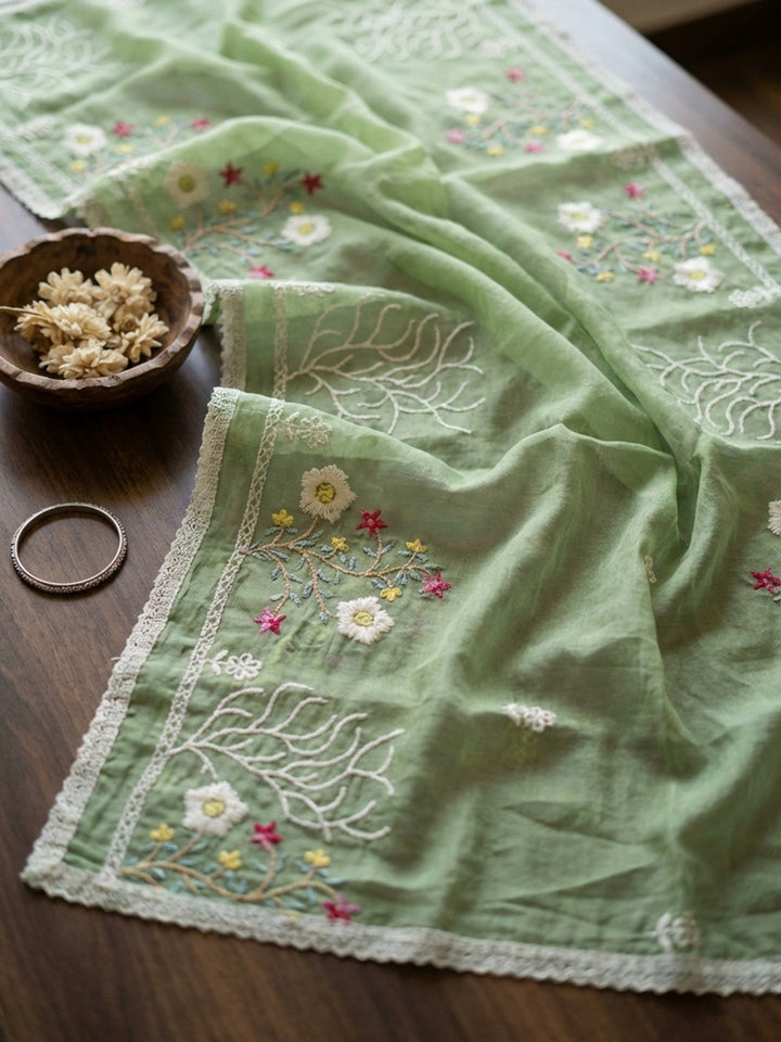 Embroidered Cotton Blend Unstitched Suit With Pant &amp; Dupatta