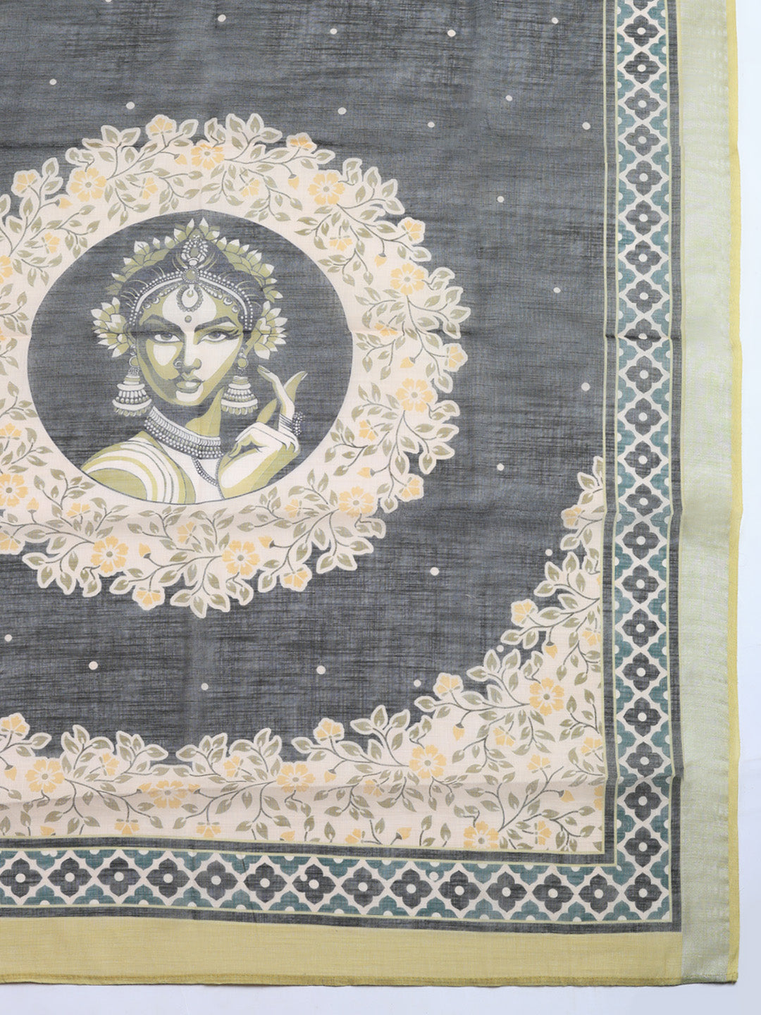 Printed Linen Blend Unstitched Suit With Pant &amp; Dupatta