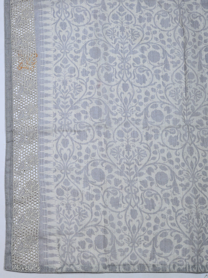 Embroidered Linen Blend Unstitched Suit With Pant &amp; Dupatta