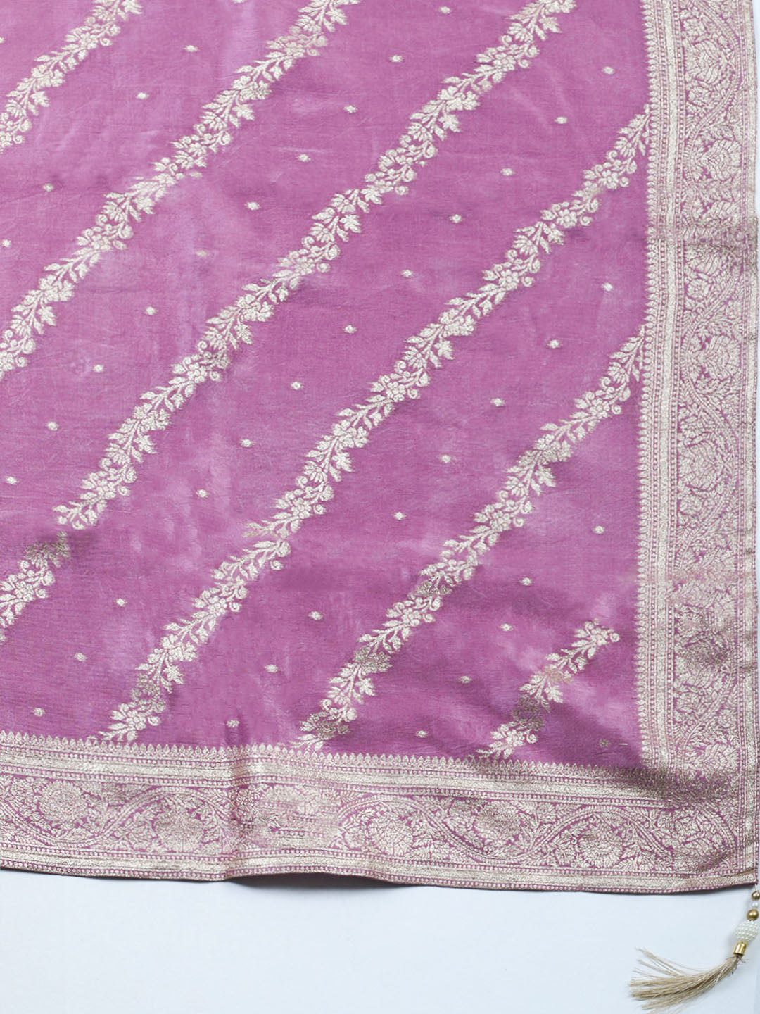 Woven Design Chanderi Unstitched Suit With Pant &amp; Dupatta