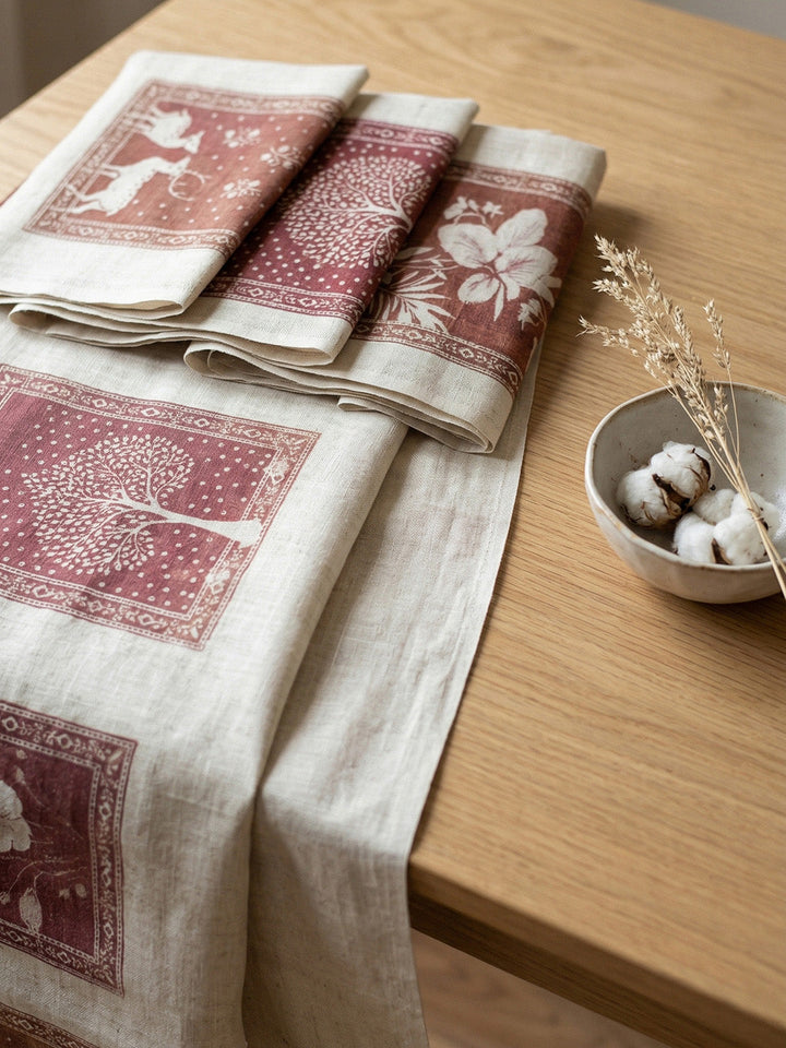 Printed Linen Blend Unstitched Suit With Pant &amp; Dupatta