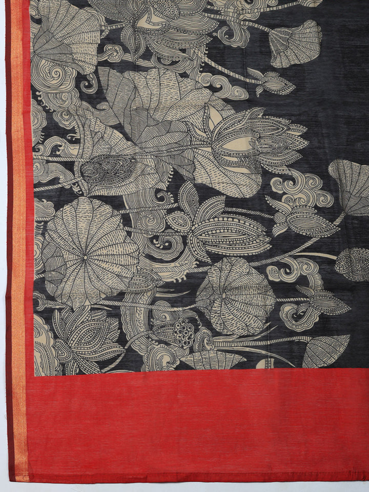 Printed Chanderi Unstitched Suit With Pant &amp; Dupatta