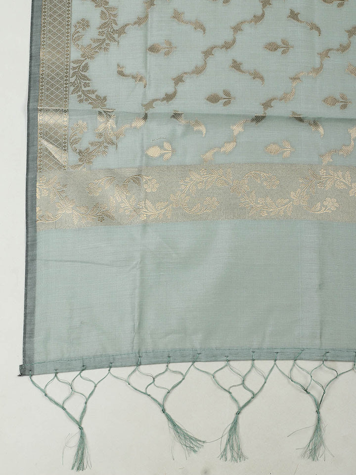 Woven Design Chanderi Unstitched Suit With Pant &amp; Dupatta