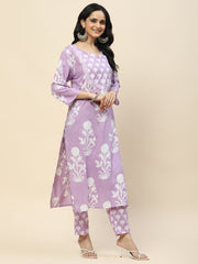 Printed Cotton Kurta With Pants & Dupatta