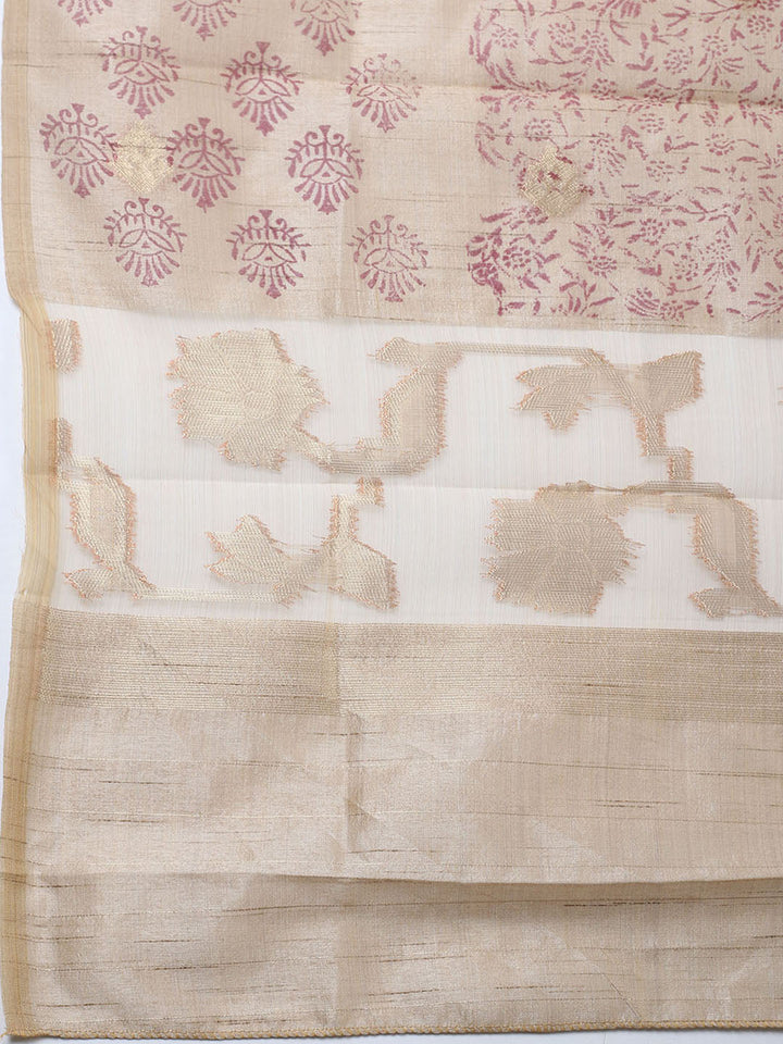 Printed Cotton Blend Unstitched Suit With Pant &amp; Dupatta
