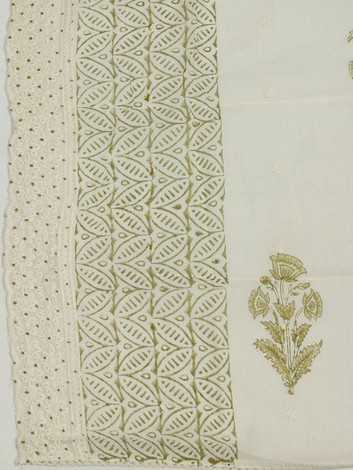 Printed Cotton Unstitched Suits Printed Suit With Pant &amp; Dupatta