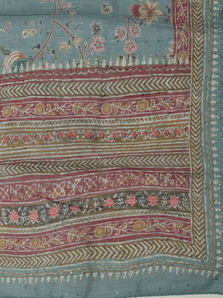 Embroidered Cotton Unstitched Suit With Pant &amp; Dupatta