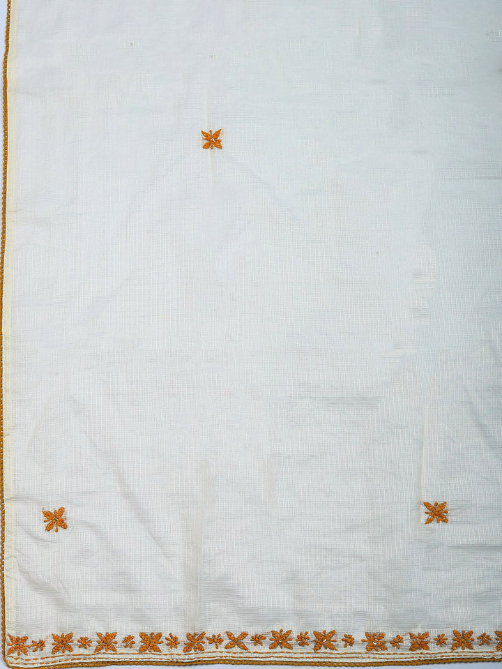 Embroidered Cotton Blend Unstitched Suit With Pant &amp; Dupatta